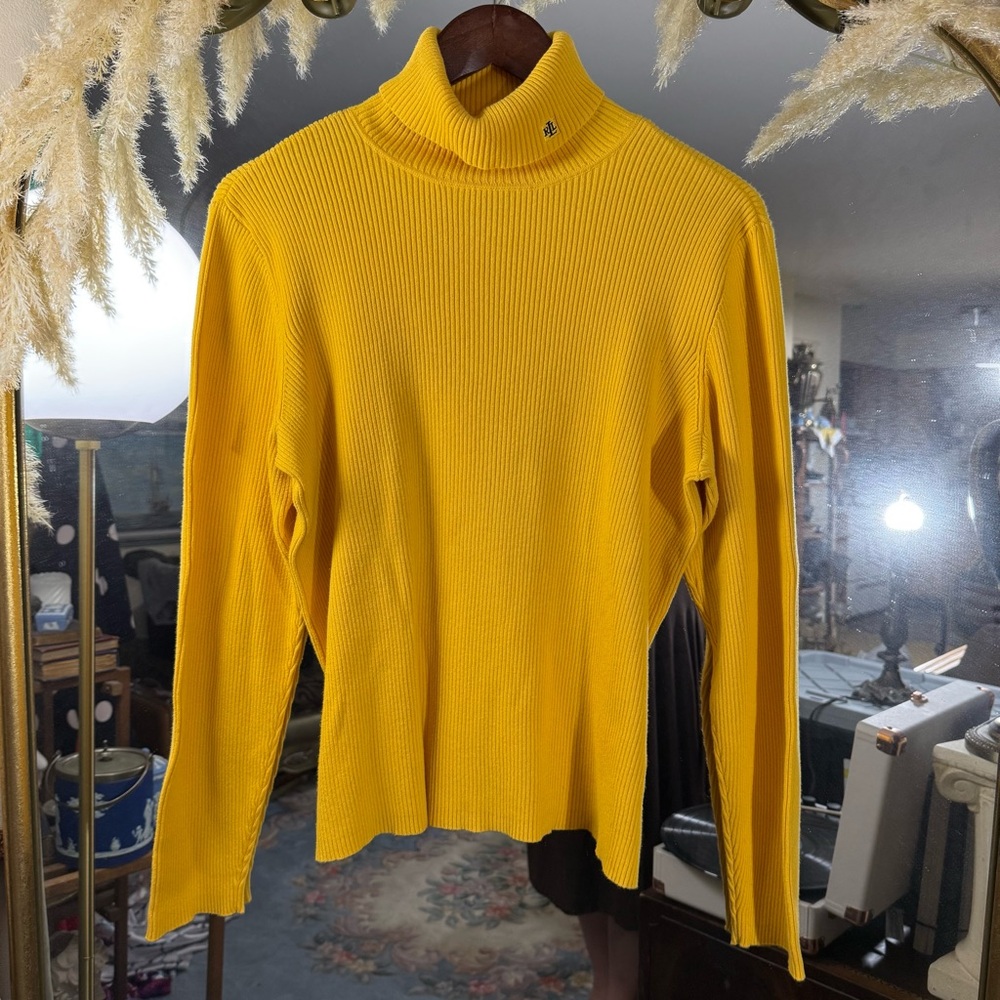 Lauren Ralph Lauren Women’s Yellow Long Sleeve Turtleneck Ribbed Sweater